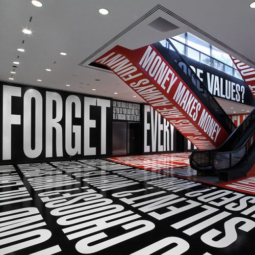 Installation shot of Barbara Kruger: Belief and Doubt