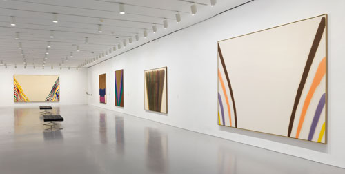 Installation view of Gravity’s Edge at the Hirshhorn Museum and Sculpture Garden, Smithsonian Institution, Washington DC, 2014. Left to right: works by Morris Louis, Helen Frankenthaler, Kenneth Noland, and Morris Louis. Photo: Cathy Carver