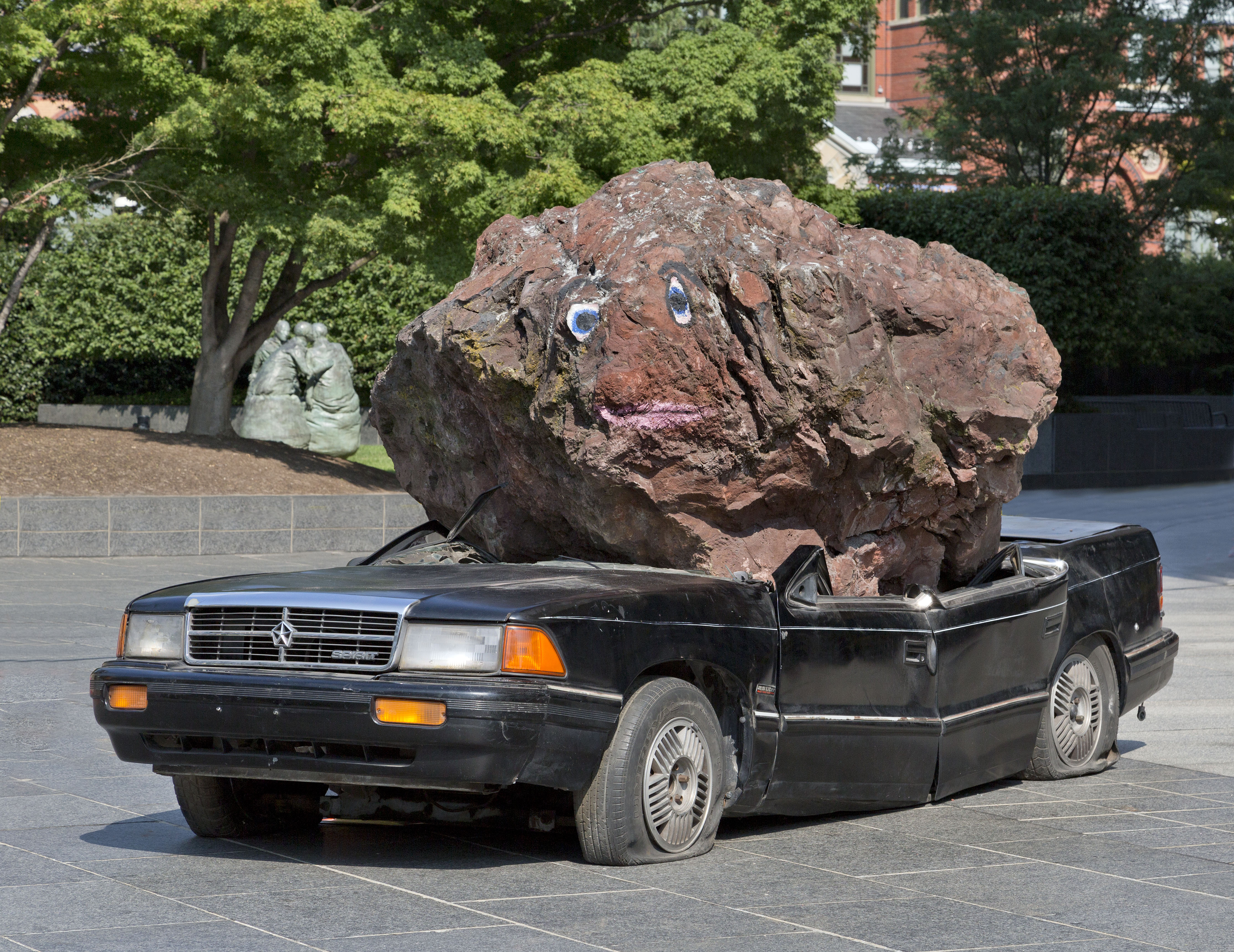 View of Jimmie Durham's “Spirit/Xitle” on the plaza