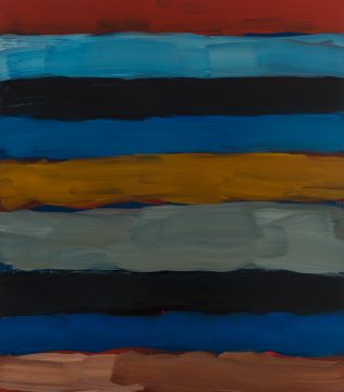 Sean Scully, Landline Far Yellow, 2017. Oil on aluminum. 85 × 75 in. (215.9 × 190.5 cm). Private collection. © Sean Scully, Photographed by Robert Bean