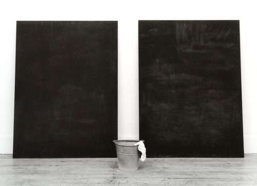 oseph Beuys, F.I.U. Blackboards, 1977-1979Blackboards, chalk, pail, water and rags; each blackboard: 63 x 47 1/2 x 5/8 in.; bucket: 12 1/2"h x 11 1/4" dia. Gift of Frayda and Ronald Feldman in Honor of James T. Demetrion, 2002 Courtesy Hirshhorn Museum and Sculpture Garden