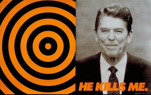 Donald Moffett, He Kills Me, 1987. Offset lithograph; 23.5 x 37.5 in (59.7 x 69.9 cm. International Center of Photography,Purchase, with funds provided by the ICP Acquisitions Committee, 2000. Courtesy of the artist and Marianne Boesky Gallery, New York and Aspen. © Donald Moffett