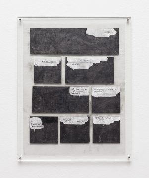 Tony Lewis, Maybe, 2015. Pencil, graphite powder, and correction fluid on paper and transparency . 11 x 8.5 inches. Courtesy of the artist.