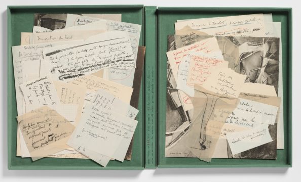 Marcel Duchamp The Bride Stripped Bare by Her Bachelors, Even (The Green Box) (La mariée mise à nu par ses célibataires même [La boîte verte]), 1934 94 facsimiles of notes, drawings, and photographs in green-flocked cardboard box Regular edition: 265/300 Promised Gift of Barbara and Aaron Levine Hirshhorn Museum and Sculpture Garden, Washington, D.C.; photo: Cathy Carver © Association Marcel Duchamp / ADAGP, Paris / Artists Rights Society (ARS), New York 2019