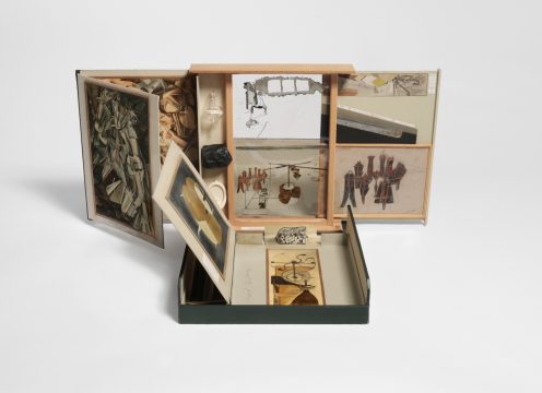 Marcel Duchamp From or by Marcel Duchamp or Rrose Sélavy (The Box in a Valise) (De ou par Marcel Duchamp ou Rrose Sélavy [La boîte-en-valise]), 1935–1941/1963 Reproductions of 68 works by Marcel Duchamp in dark green imitation leather box Series E Promised Gift of Barbara and Aaron Levine Hirshhorn Museum and Sculpture Garden, Washington, D.C.; photo: Cathy Carver © Association Marcel Duchamp / ADAGP, Paris / Artists Rights Society (ARS), New York 2019