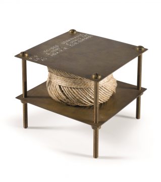Marcel Duchamp With Hidden Noise (A Bruit Secret) Signed Marcel Duchamp, dated 1964, numbered 7/8 and engraved A Bruit Secret, 1916 / Edition Galerie Schwarz, Milan Assisted Readymade: ball of twine (containing unknown object) between two brass plates joined by four long bolts Height: 11.4 cm.; 4 ½ in. Courtesy of Sotheby’s © Association Marcel Duchamp / ADAGP, Paris / Artists Rights Society (ARS), New York 2018