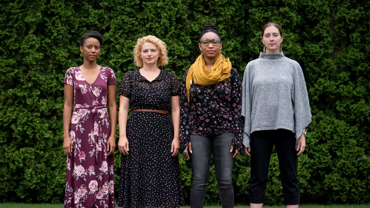 Interpreters of the Hirshhorn’s 2018 presentation of This You by Tino Sehgal (left–right): Jahnel Daliya Slowikowski, Sadie Leigh, Briona Jackson, Lara Supan.