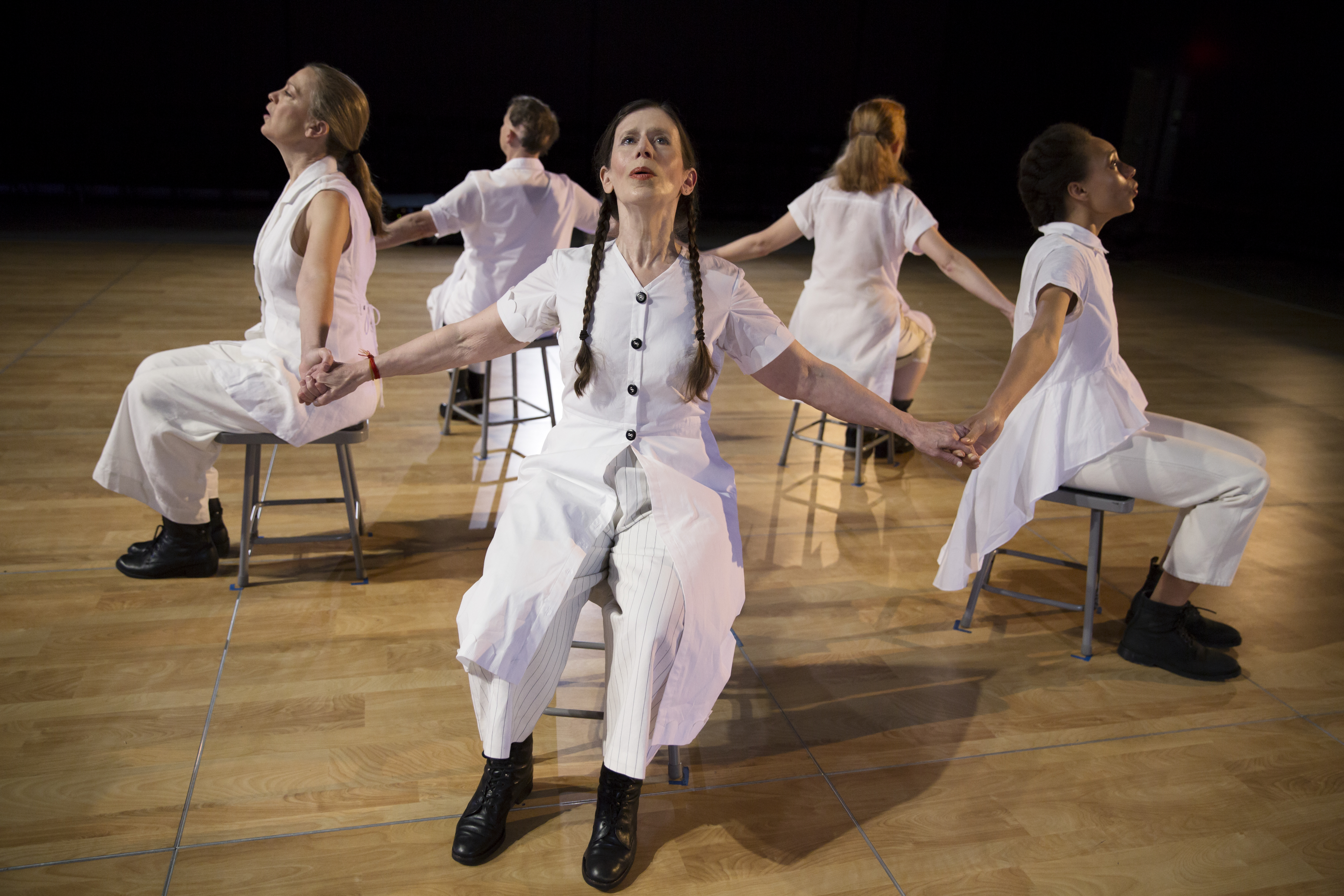 Meredith Monk and Vocal Ensemble (clockwise): Meredith Monk, Katie Gessinger, Ellen Fisher, Allison Sniffin, and Jo Stewart. Photo by Julieta Cervantes