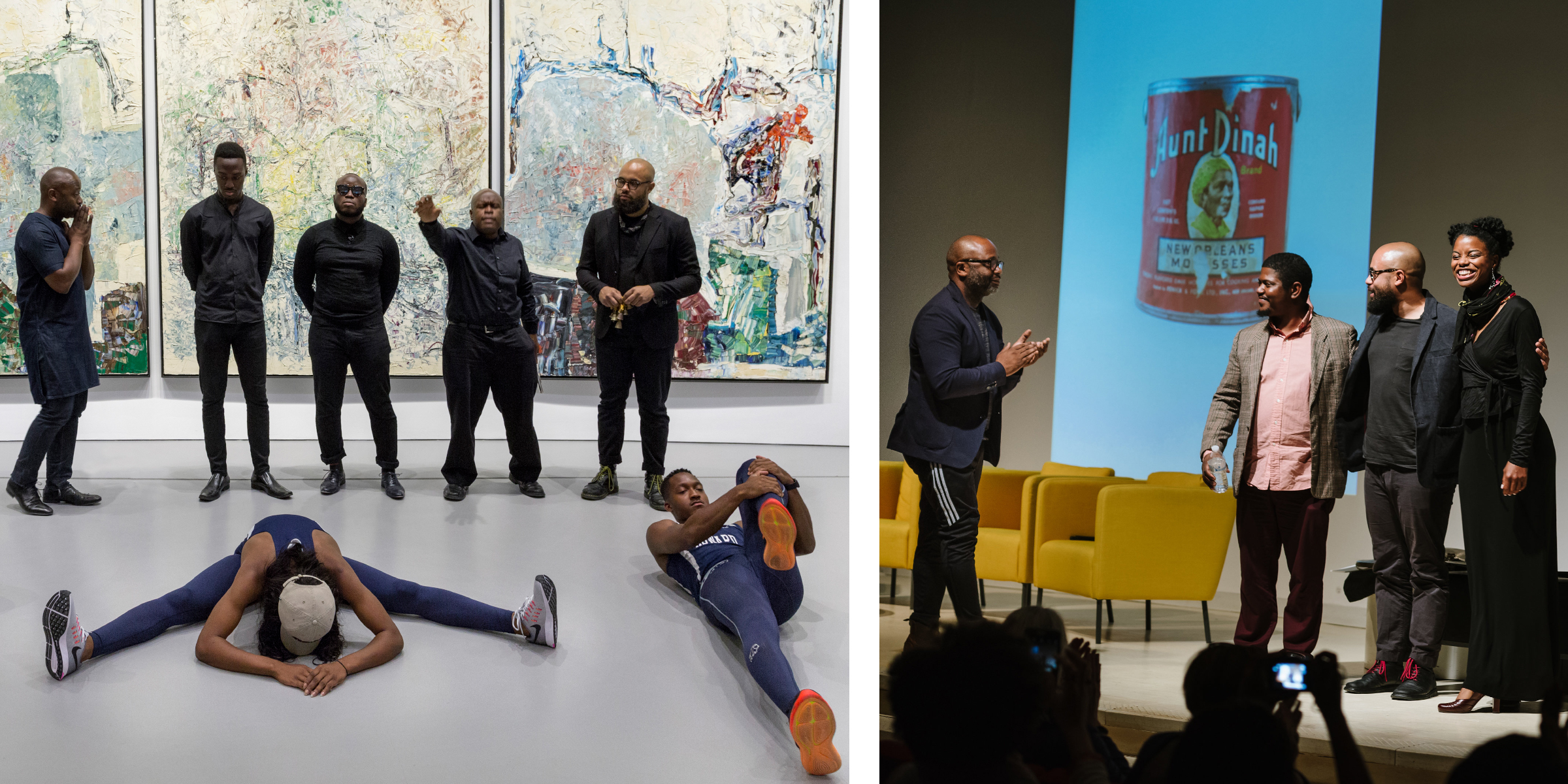 Image (left): Theaster Gates, “The Runners,” part of the “Processions” series, September 21, 2016. Image (right): Theaster Gates, “Plantation Lullabies,” part of the “Processions” series, October 13, 2017.