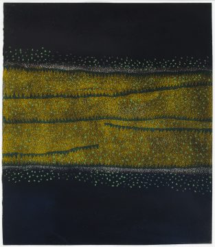Yayoi Kusama The Hill, 1953 A (No. 30), 1953 Gouache, pastel, oil paint, and wax on paper 14 3/8 x 12 3/8 in. (36.3 x 31.4 cm) Hirshhorn Museum and Sculpture Garden, Washington, DC. Museum Purchase, 1996 (96.6). © YAYOI KUSAMA Photo by Cathy Carver