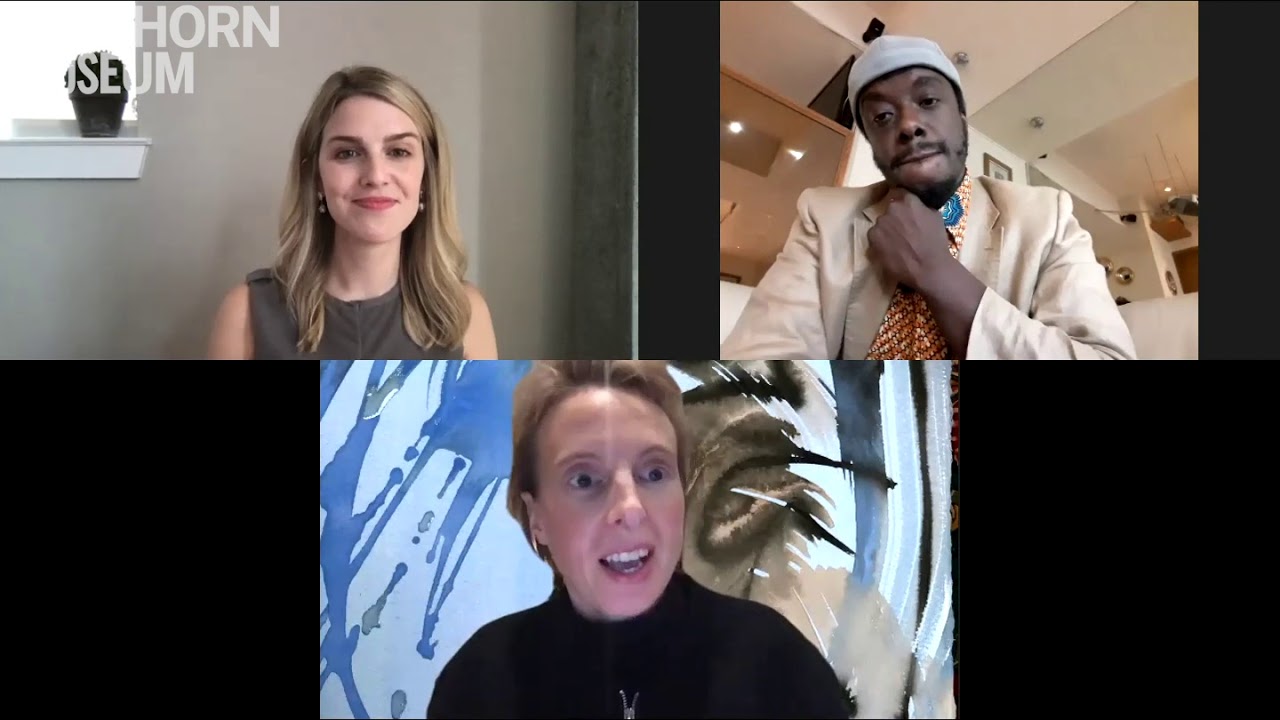 Curator Marina Isgro on zoom with artists Camille Henrot and Akwetey Orraca-Tetteh