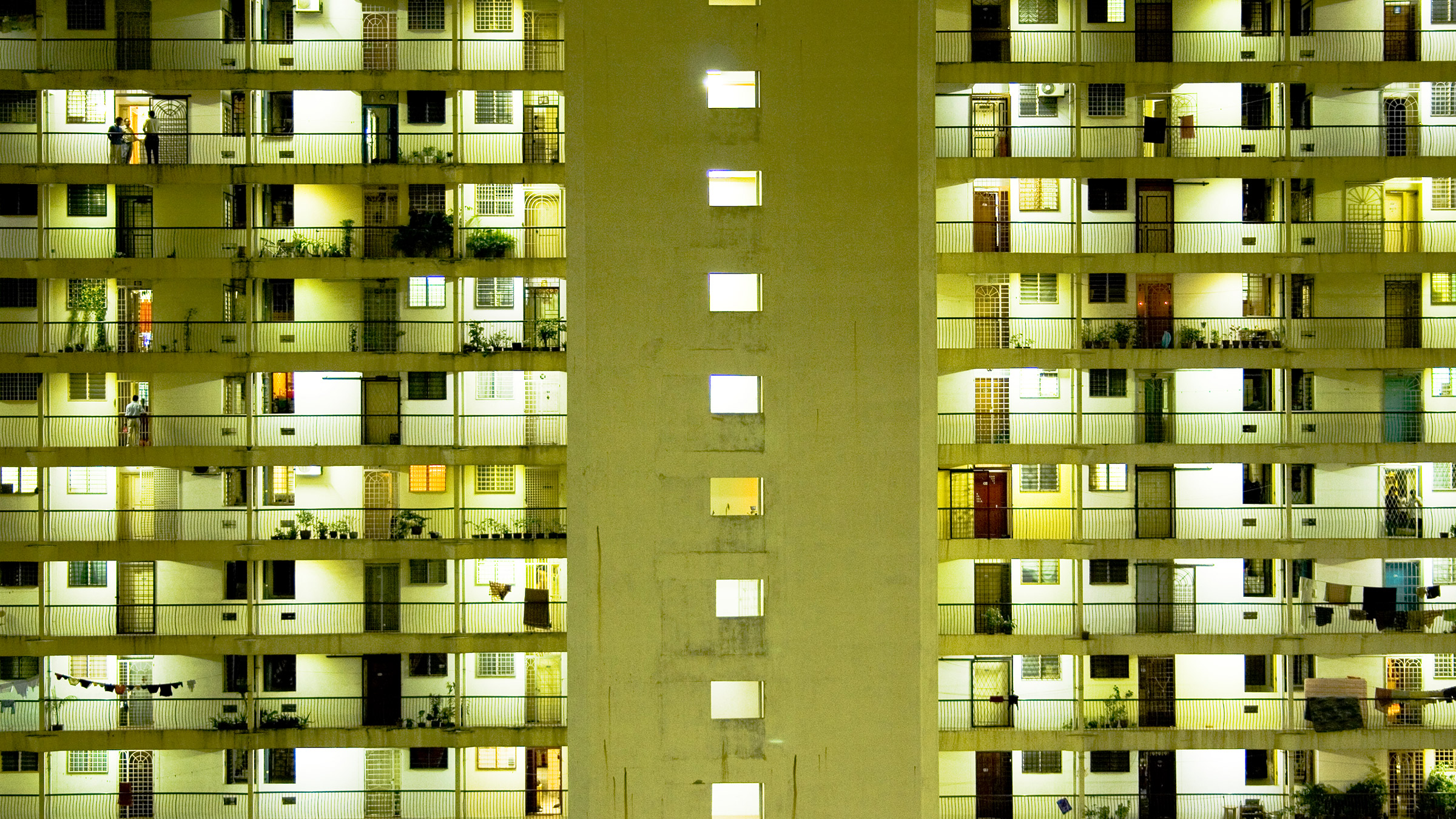 Night image of apartments