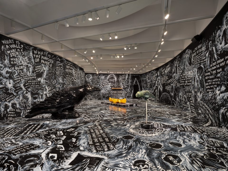Laurie Anderson Four Talks Installation view from Laurie Anderson: The Weather at the Hirshhorn Museum and Sculpture Garden, Smithsonian Institution, Washington, DC, 2021. Courtesy of the artist Photo by Ron Blunt