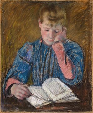 Painting of a young girl reading